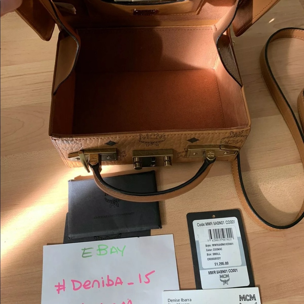 MCM Cognac Visetos Logo Studded Box Bag - Picture 3 of 8